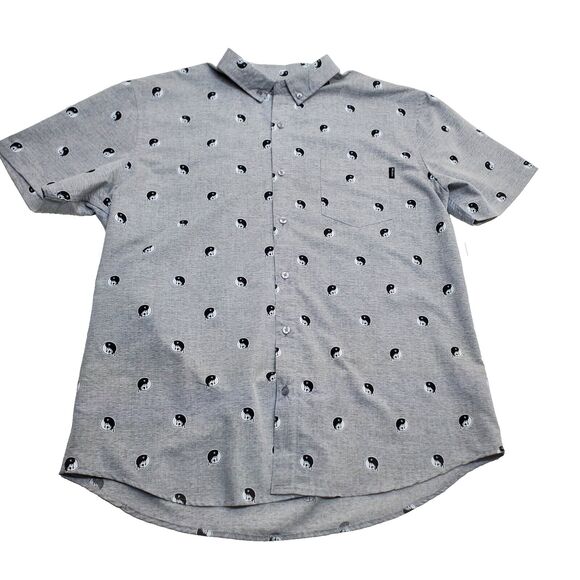 Molokai Surf Co. Shirt Men's XL Yin Yang Gray Yin Yang Button Down Short Sleeve - Picture 1 of 12